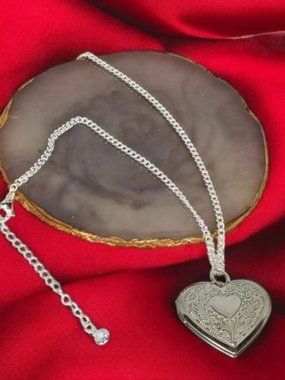 Silver Heart Locket Necklace Lovecore Western New Age Grunge Romantic Goth 90s